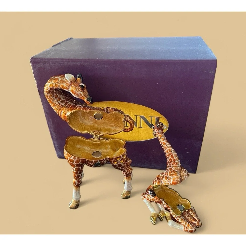 Rucinni Swarovski & Austria Stellux Crystals Giraffe Trinket‎ Jewelry Box Enamel